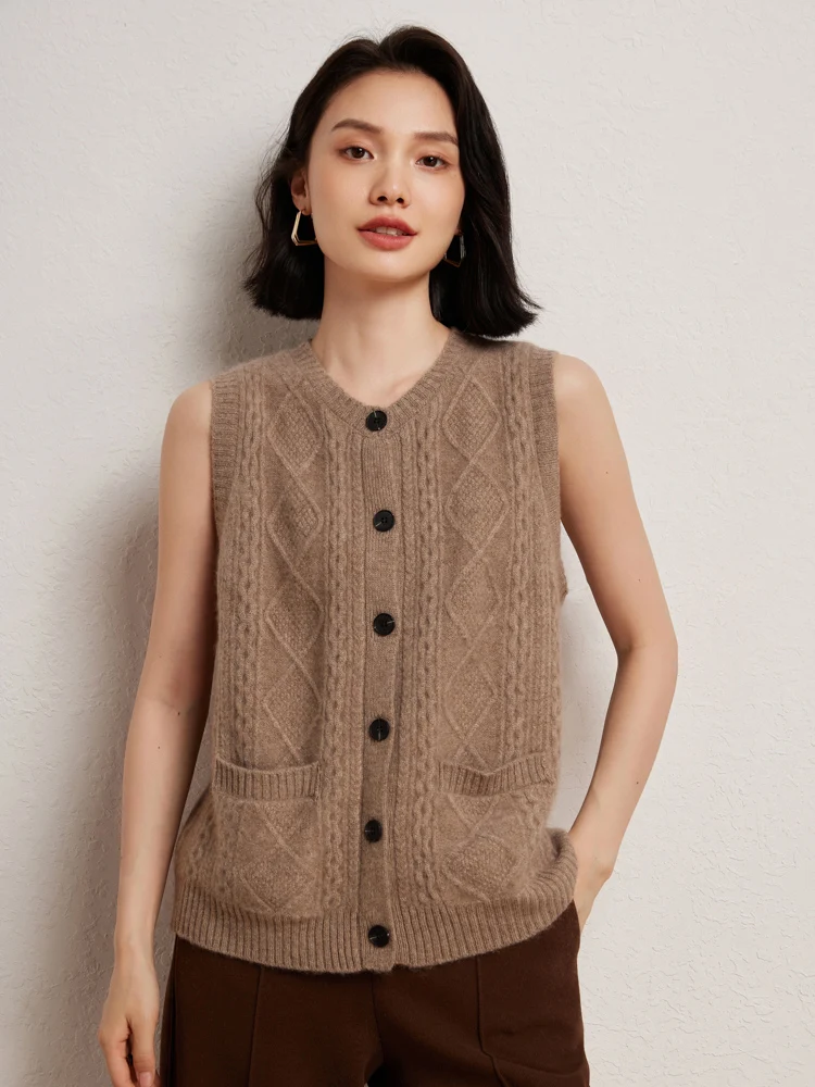 Gilet en cachemire pour femme, cardigan en fibre, pull en tricot de style simple, haut chic, mode coréenne, automne, hiver, nouveau, 100%