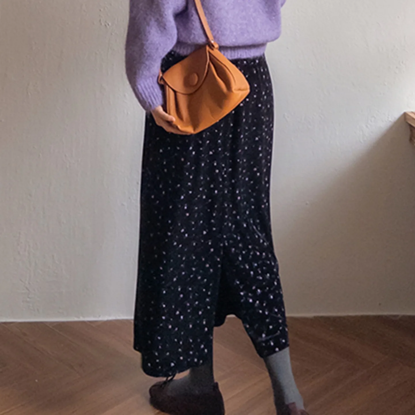 Ele romantique velours broderie florale taille élastique jupe femmes Ciwalk taille haute a-ligne jupe en Fiber de Polyester