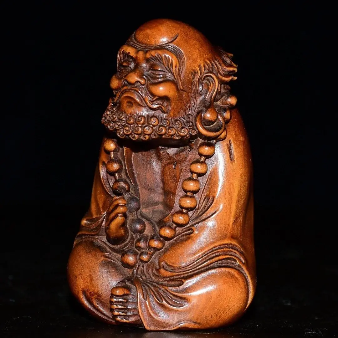 Hand Carved Wood zen Dharma Master Statue Figurine Desktop Ornaments Home Decoration Crafts Tea Pet Decor
