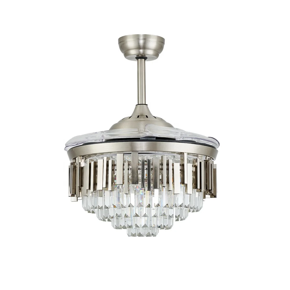 Nordic Modern 42 Inch Led Ceiling Fan With Light  Crystal Decorative Retractable Chandelier Fan Light