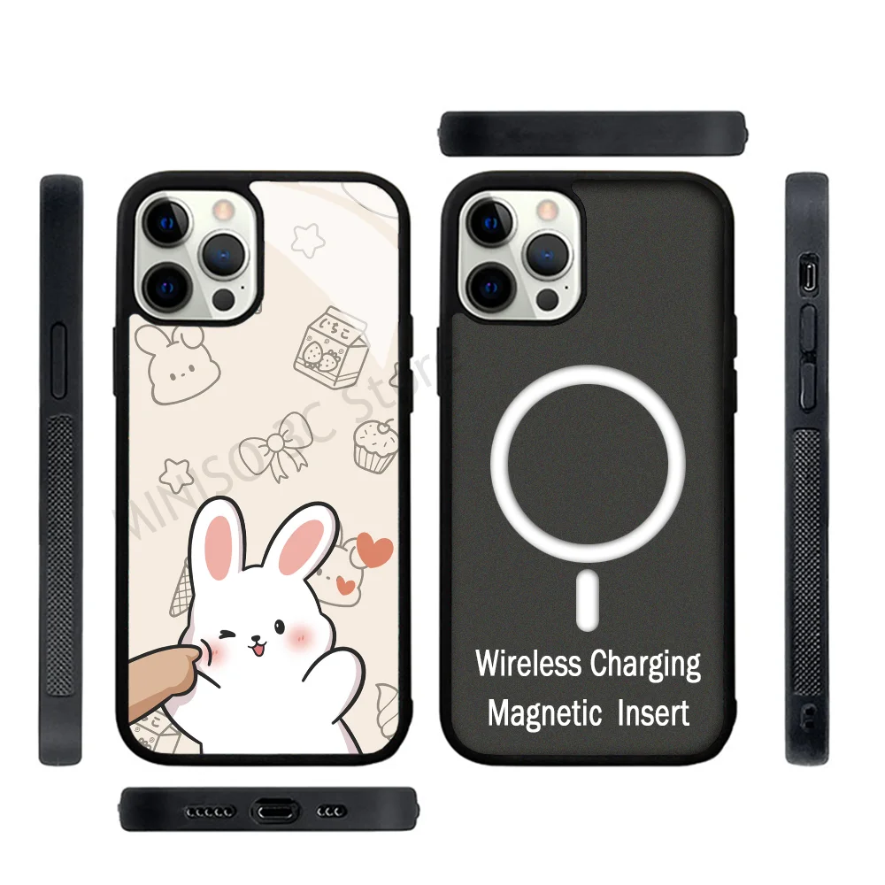 

Funny Cartoon Pinch Butt Bear Rabbit Couple Phone Case Strong Magnetic For IPhone 15 14 13 Pro Max 11 12 Mini For Magsafe