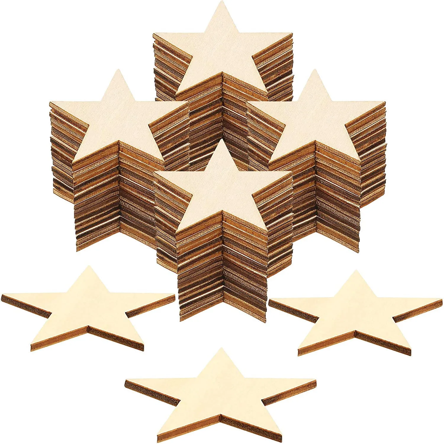 20PCS 2 Inch Wooden Star Embellishments Unfinished Star Tags Blank Star Wooden Pieces Star Cutouts Ornaments for Christmas