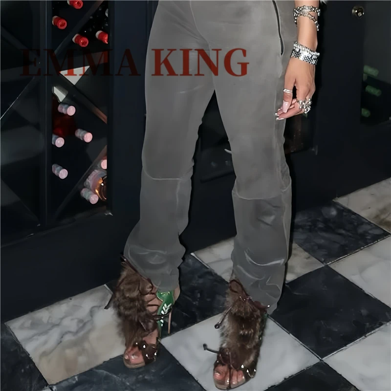 مثير المفتوحة تو Strappy الفراء الصنادل الصيف النساء خمر رقيق أحذية عالية الكعب السيدات موضة المنصة أحذية الحفلات المسائية العصرية