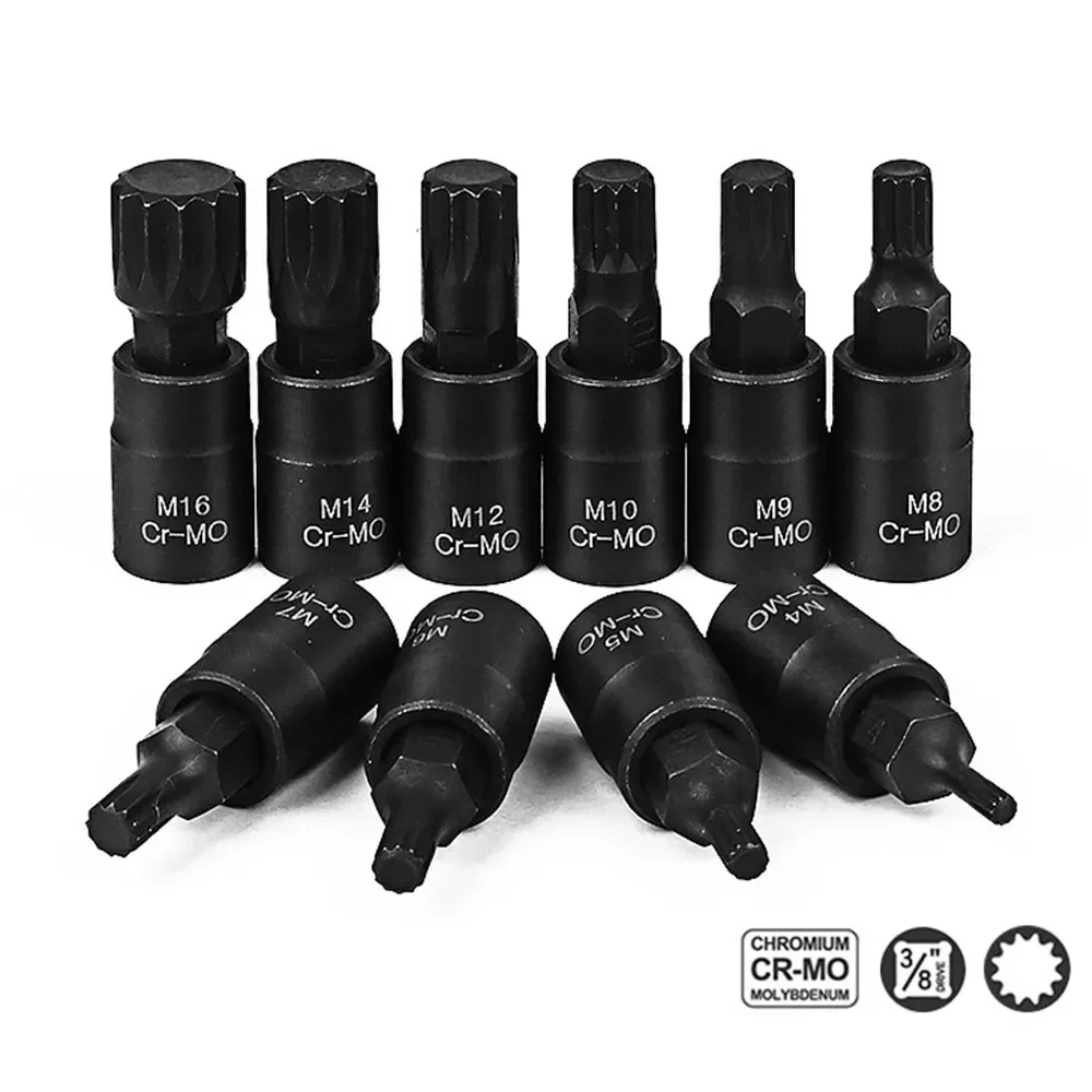 

10 Piece Set of 3/8 Hexagonal Socket Wrench Screwdriver Bit Sockets Tool Box Mechanical Workshop Hand Tools Professional