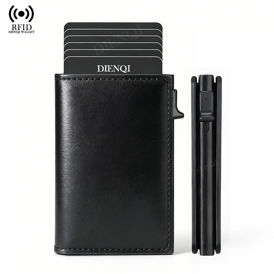 RFID Credit Card Holder Slim Wallet PU Leather Cardholder Mini Bag Automatic Pop Up Case Money Clip Trifold Card Wallets for Men