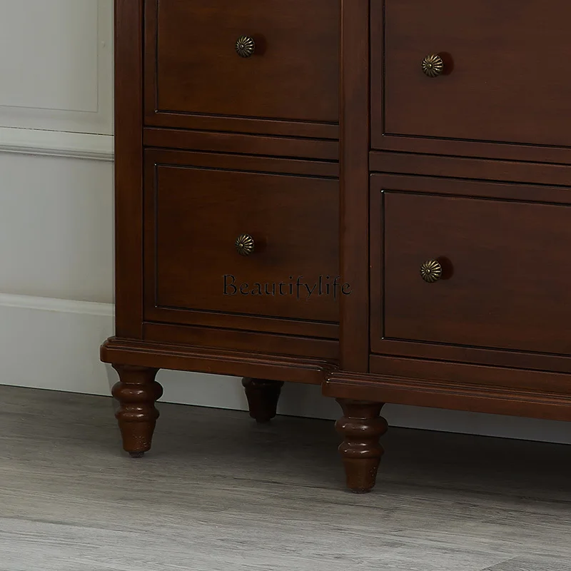 American Style Solid Wood Chest of Drawers Living Room Large Capacity Catalpa Wood Storage Cabinet