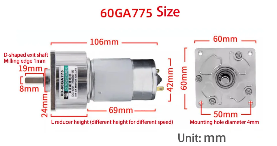 775 DC gear motor 12V 24V 35W large torque  Speed Adjustable CW CCW  DC motor