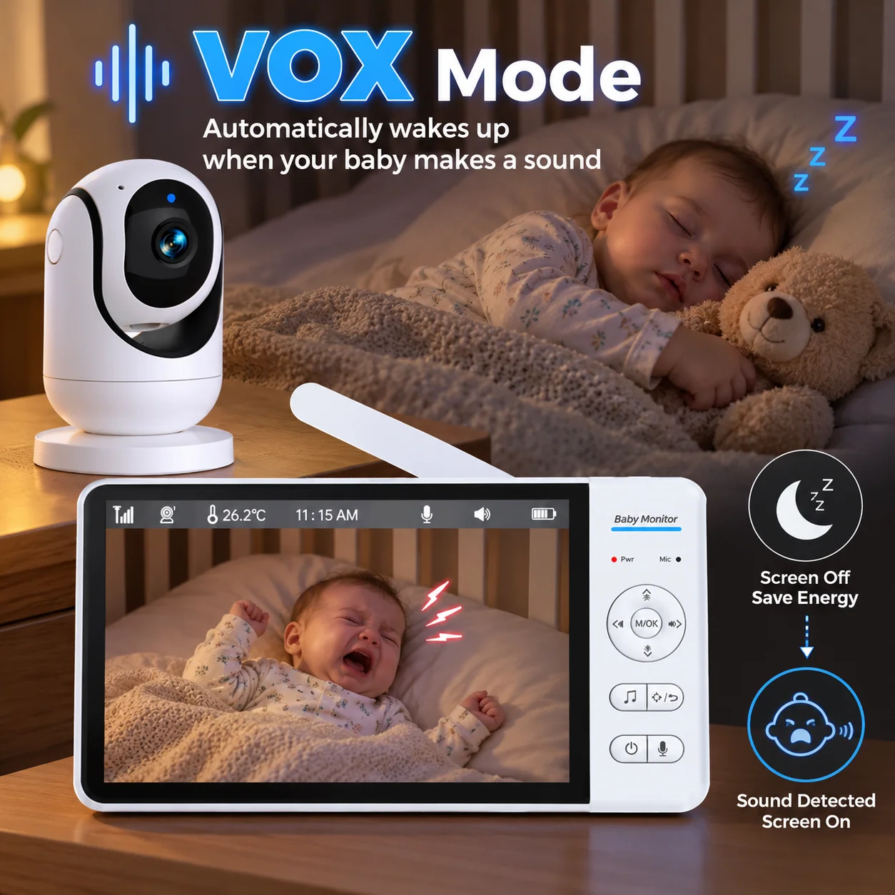 No WiFi 7 Inch 5000mAh Battery Baby Monitor 4X Zoom 2-Way Audio Night Vision Wireless Kids Protection Surveillance Video Camera