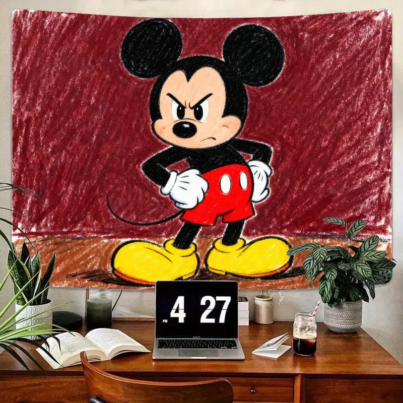 

1PC Funny Angry Mickey Mouse Tapestry Modern Sketch Wall Art for Living Room Bedroom Dorm Decor Gift for Disney Fans.