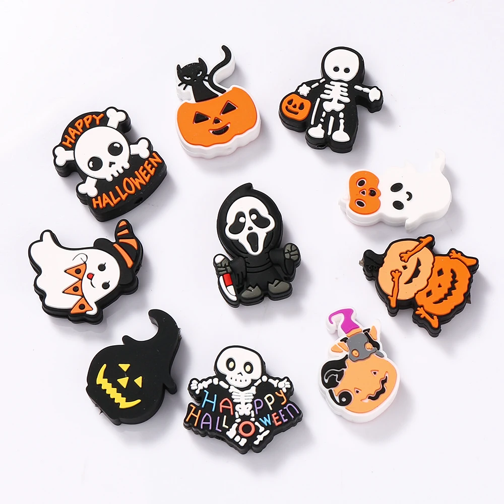 10Pcs Silicone Beads Halloween Theme Skeleton Loose Beads For DIY Beaded Pen Bracelet Necklace Jewelry making Accessories