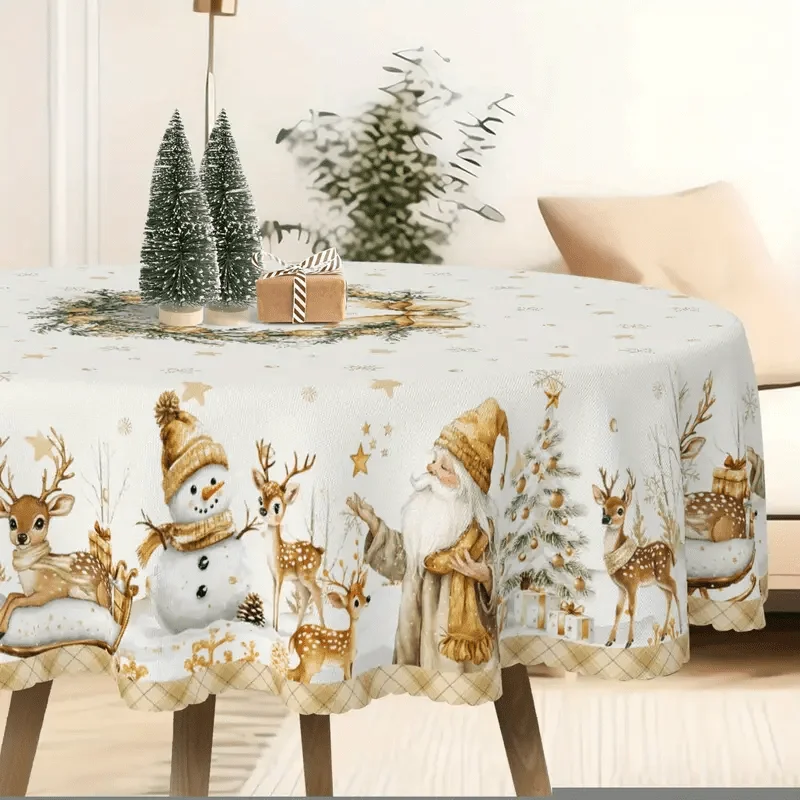 One-piece tablecloth for Christmas theme, featuring patterns of Santa Claus, snowmen, reindeer and sleighszyc