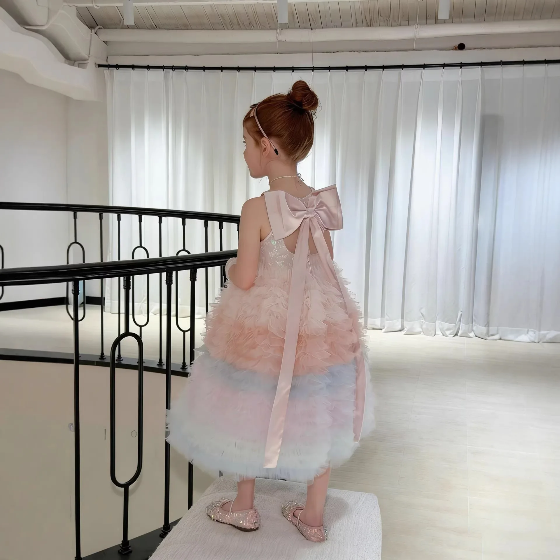 Girls Dress 2026 Spring Summer New Children's Clothing Korean Style Baby Hanging Neck Gradient Mesh Cake Princess Dress