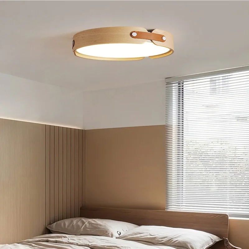 Modern New Wooden Artificial Leather Ceiling Lamp Living Room Restaurant Kitchen Bedroom Chandelier Home Decor Light Fixture