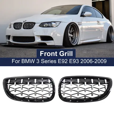 프론트 후드 신장 그릴 다이아몬드 유성 그릴 For-BMW 3 시리즈 E92 E93 쿠페 2006-2010 크롬 글로스 블랙 외장 액세서리