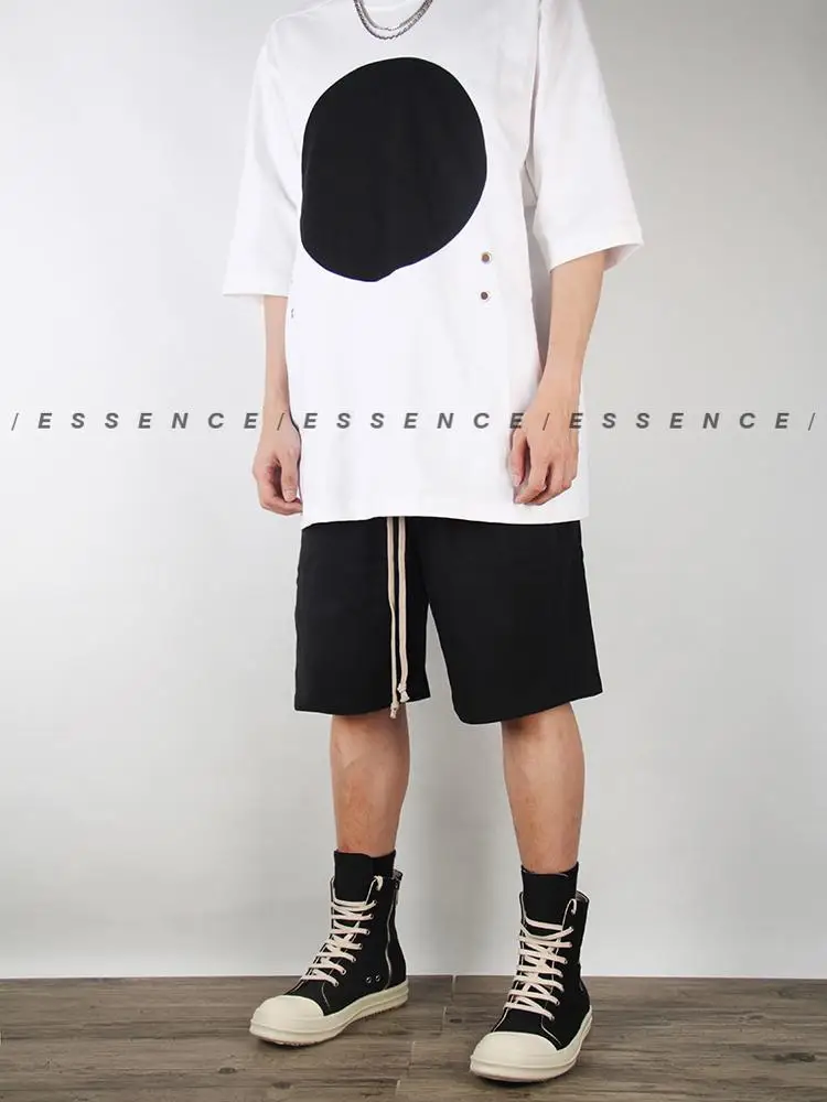 

Rodrk Men's ort Sve T-irt k Geometric Print Hollow out Faion Streetwear round Ne Loose Fit Urban Sle