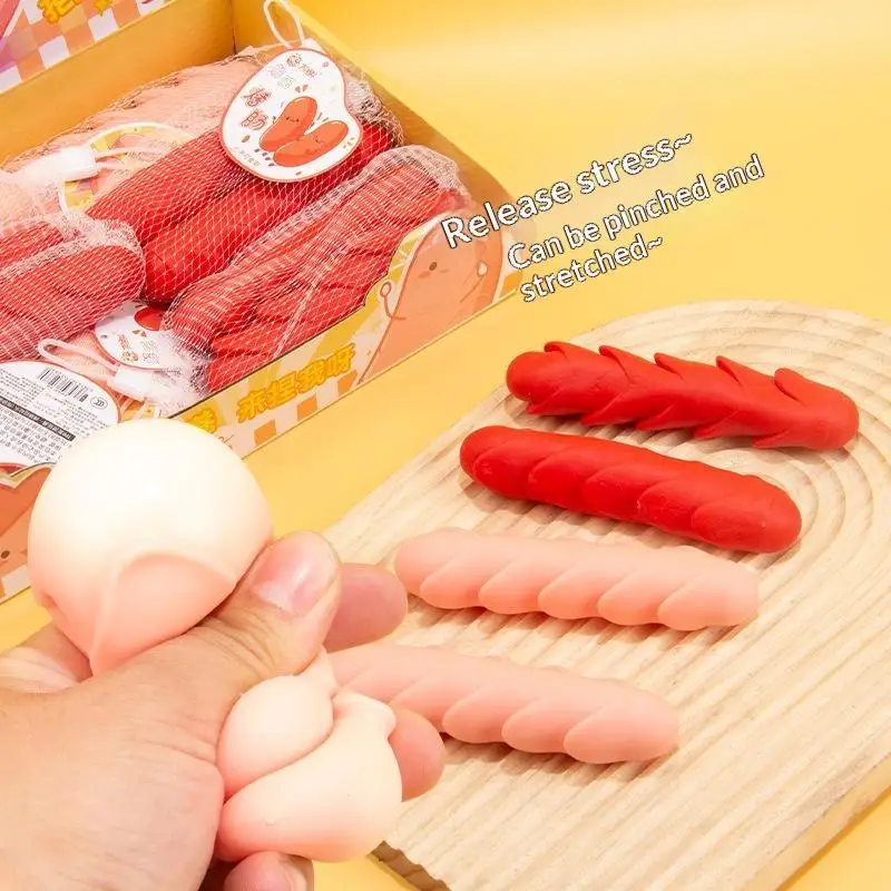(BF06)2Pcs Soft Sausage Shaped Sensory Squeeze Fidget Toy Stress Relief Gifts Office Relax Party Favors
