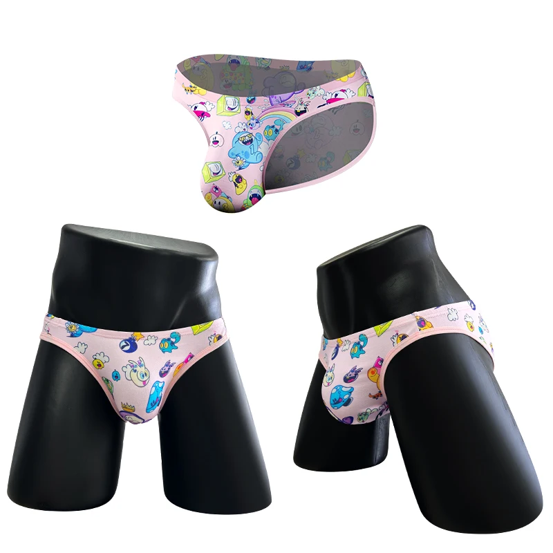 2pcs Cartoon Convex Pouch Underpants Breathable Summer Briefs Men Sexy Low Rise Lingerie Qucik-Dry Man Underware Smooth Panties