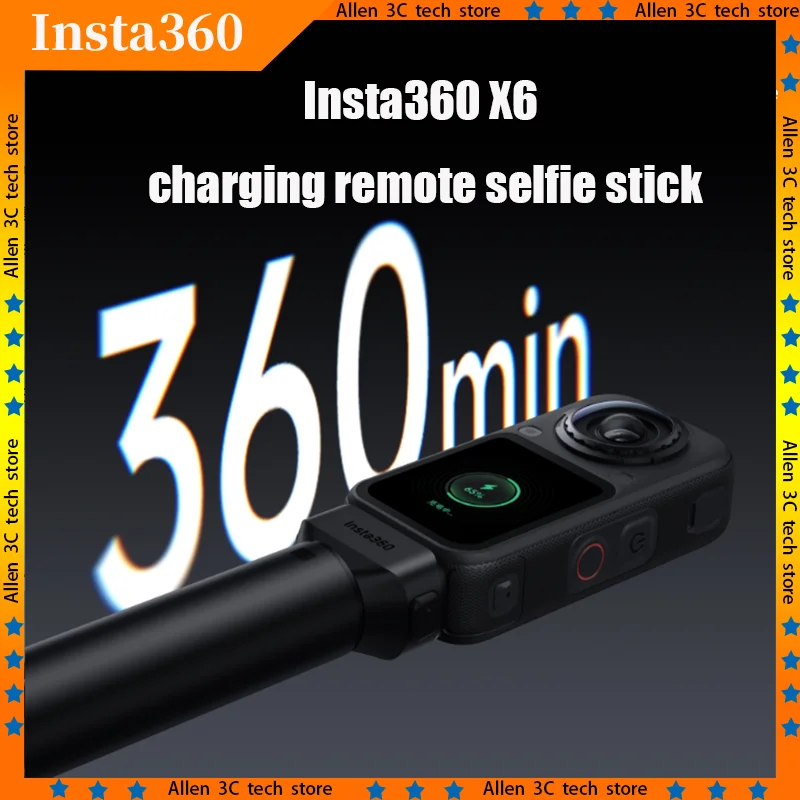 For Insta360 X6 Rechargeable Remote Control Selfie Stick 360 Min Runtime Action Camera Monopod Outdoor Shooting Video Recording