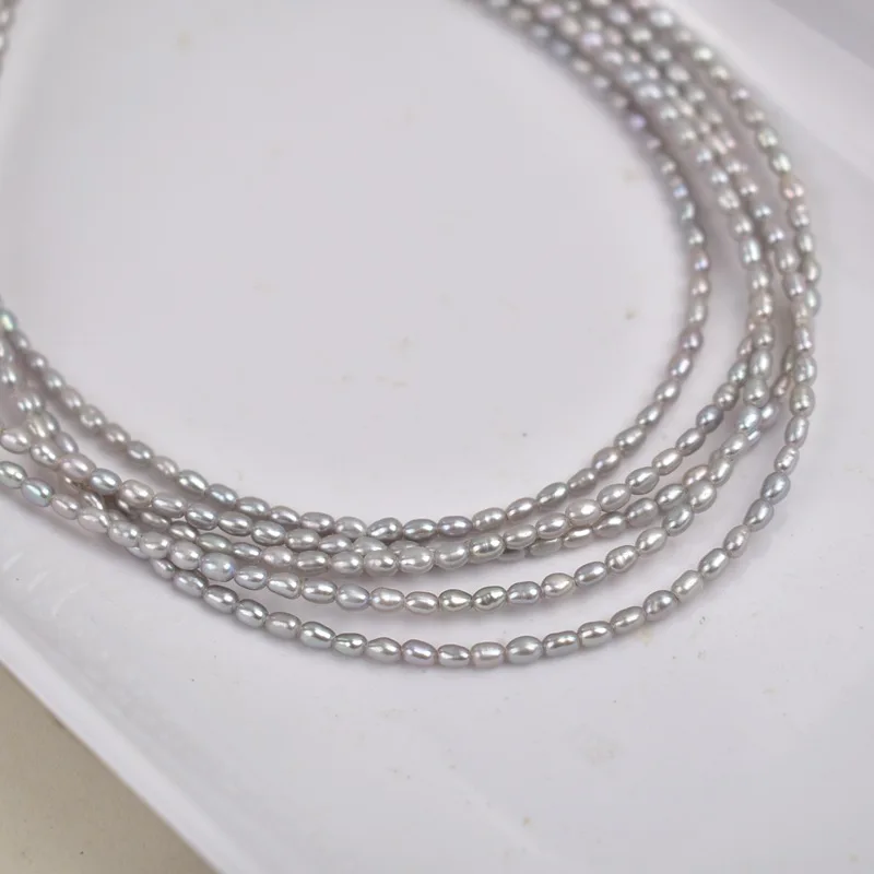 Natural Pearl 3-4mm Silver Gray Rice Shaped Bead Semi-finished DIY Material