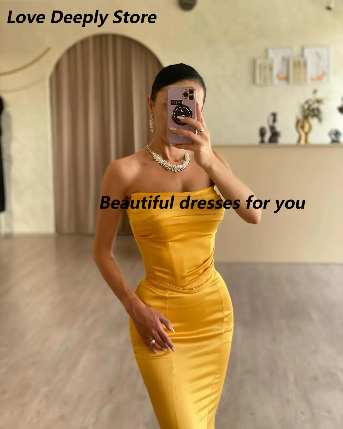 Personalizado sexy amarelo sereia vestido de baile plissados sem alças cetim vestidos de baile sem costas vestidos formais para mulher