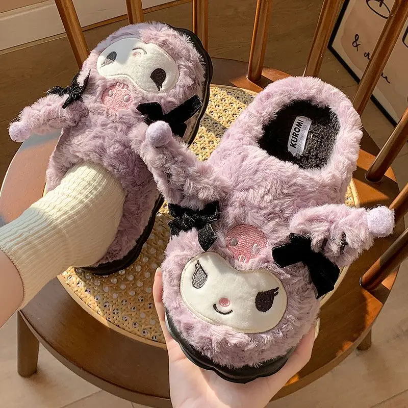 Winter Kuromi Slippers Kawaii Student Dormitory Bedroom Plush Cartoon Warm Shoe Girl Room Life Daily Necessities Birthday Gift