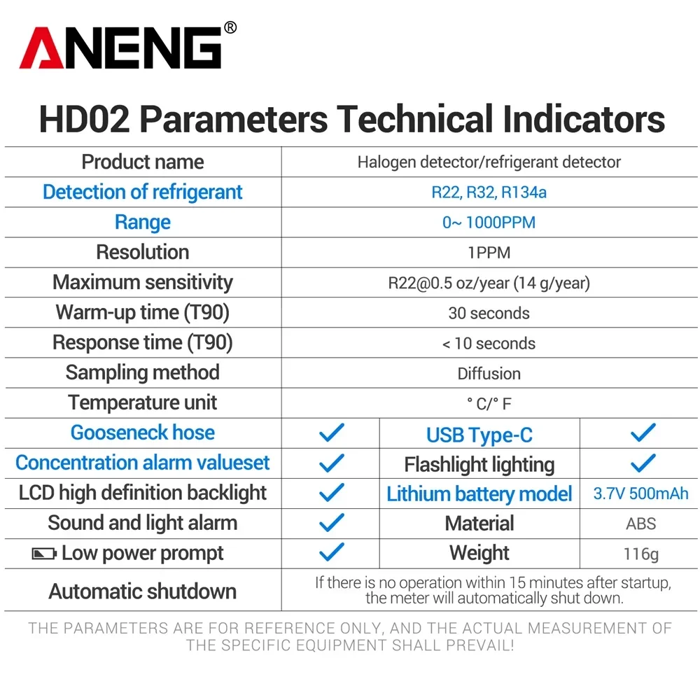 Gas Detector Halogen Leak Detector R22/R32/R134a ANENG Analyzer Rechargable HD02 Refrigerant Gas Air Conditioning Tester Tools