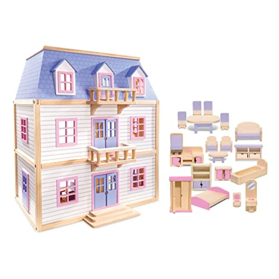 

Wooden Multi-Level Dollhouse Wooden Multi-Story Pretend Play Dollhouse for Kids