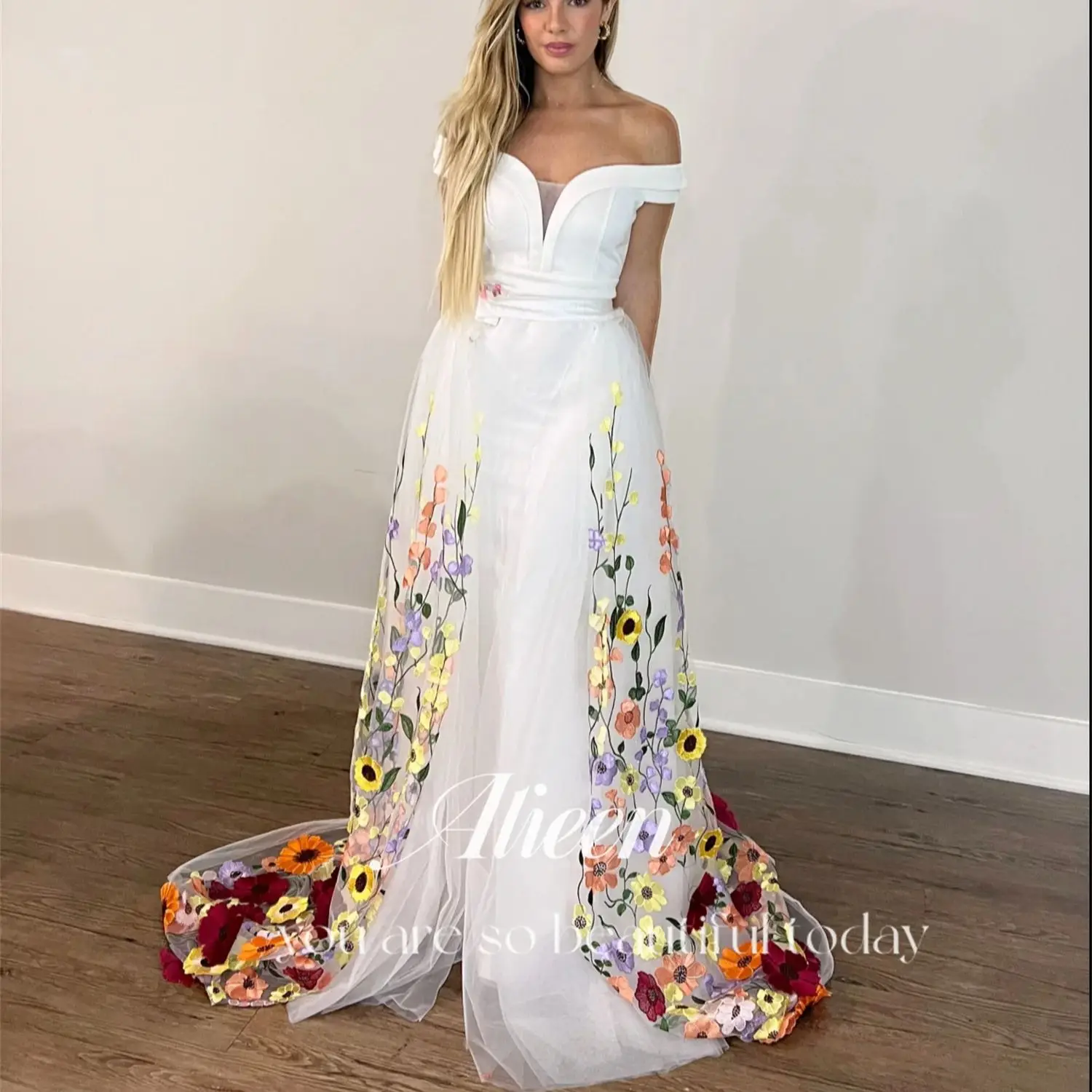 

Aileen Ivory White 3D Flowers Customized Off the Shoulders Party Dresses Woman Evening Luxury Dress 2024 Robe Soiree Women's New