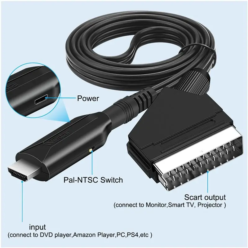 2X WIISTAR -Compatible To SCART Adapter Video Audio Converter For PAL/NTSC HD TV DVD Box Signal Upscale Converter