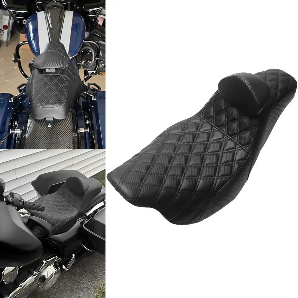 For Harley Touring Road King Street Electra Glide FLHTK FLHR 2008-2025 2-Up Seat w/ Backrest Motorcycle Driver Passenger Cushion