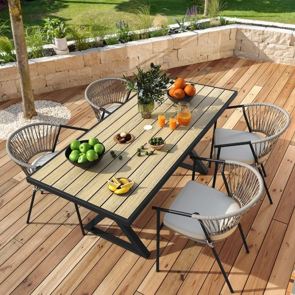 Juego de 4 sillas de comedor para exteriores, sillón interior y exterior, asientos para Patio, Patio trasero, piscina, balcón, color Beige