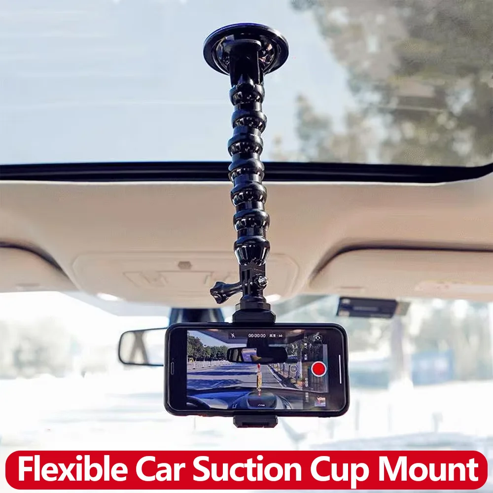 Flexible Gooseneck Suction Cup Mount for GoPro Insta360 DJI Action Camera Phone Car Windshield Holder 360 Thumbscrew 1/4 Adapter