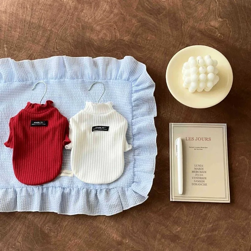 

Pet Clothes Schnauzer Solid-Color Vest Yorkshire Winter Warm Bottoming Shirt Maltese Soft Striped Clothes Pet Presents