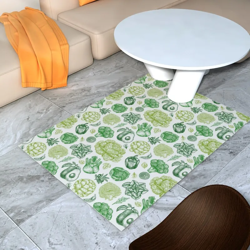 Reese Velvet Soft Fleece Japanese Decor Carpet Rug Livingroom Traditional Hand Drawn Style Green Vegetables Noise Prevention Mat