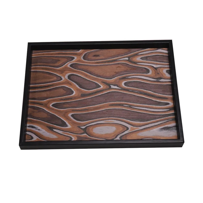 PYJ wabi-sabi wind tray black leather wooden tray furniture exhibition hall coffee table vase storage ornament