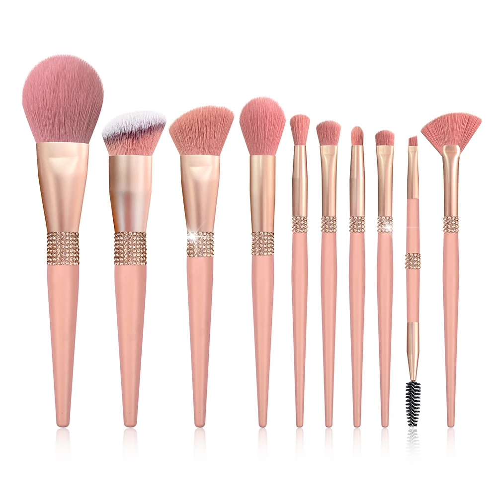 10pcs Professional Diamond Makeup Brushes Set Foundation Eyeshadow Powder Blush Eyebrow Eyelash Brush Face Cosmetic Beauty Tools