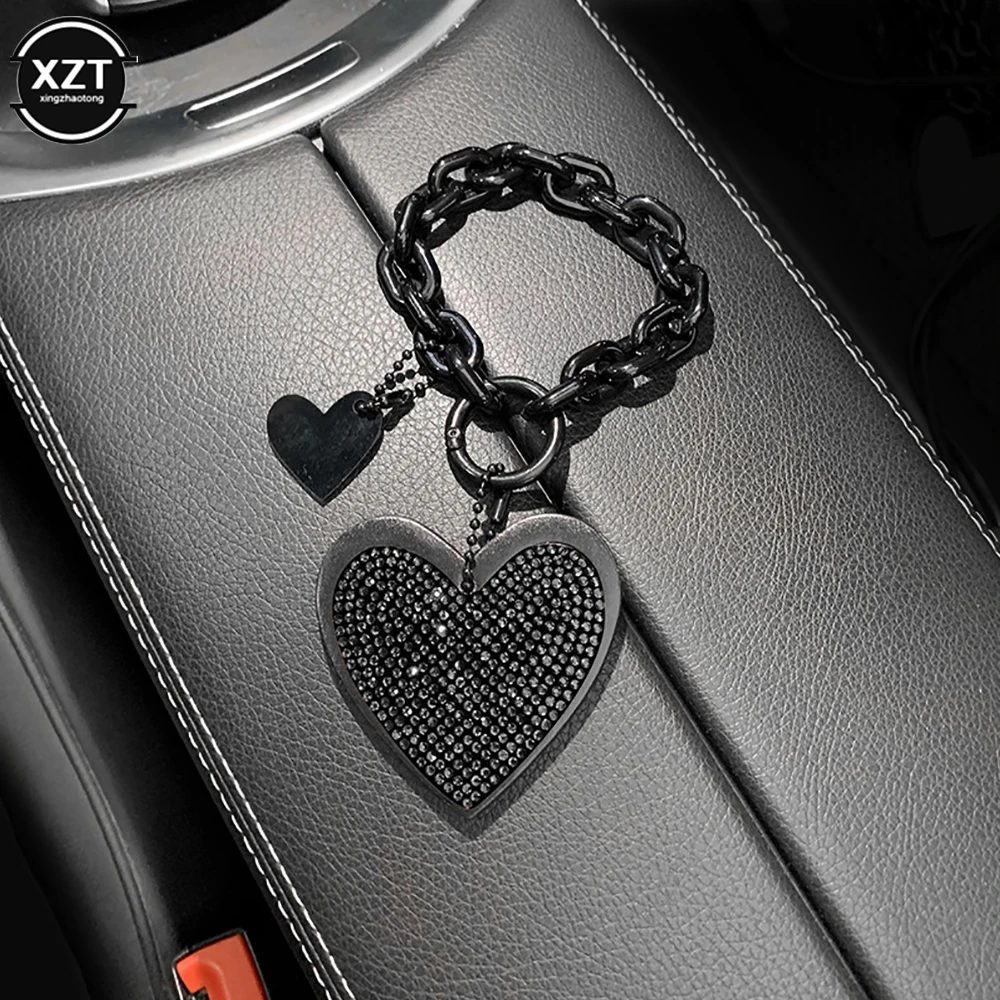 Rhinestone Love Diamond-encrusted Car Key Chain Pendant Microfiber Leather Keychain Bling Auto Styling Car Accessories for Woman