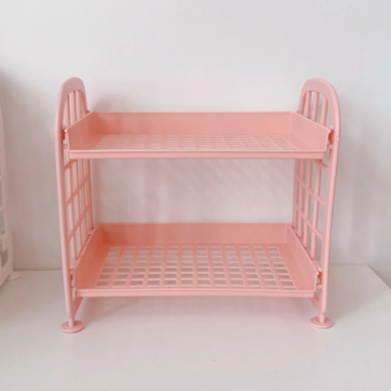 Estante de almacenamiento de lápices y cepillos cosméticos, organizador de papelería de escritorio Simple, estante plegable hecho a mano, lindo, coreano, 2 capas
