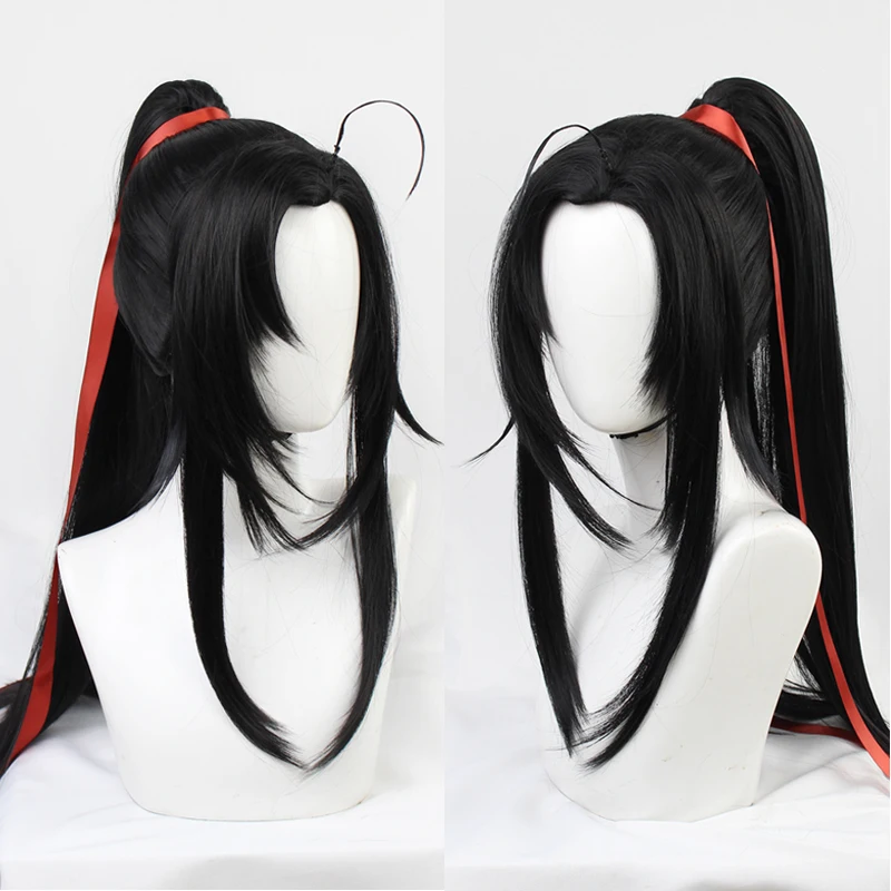 

Anime Mo Dao Zu Shi The Grandmaster of Demonic Cultivation Wei Wuxian Cosplay Wig Black Straight Heat Resistant Wigs Red Ribbon