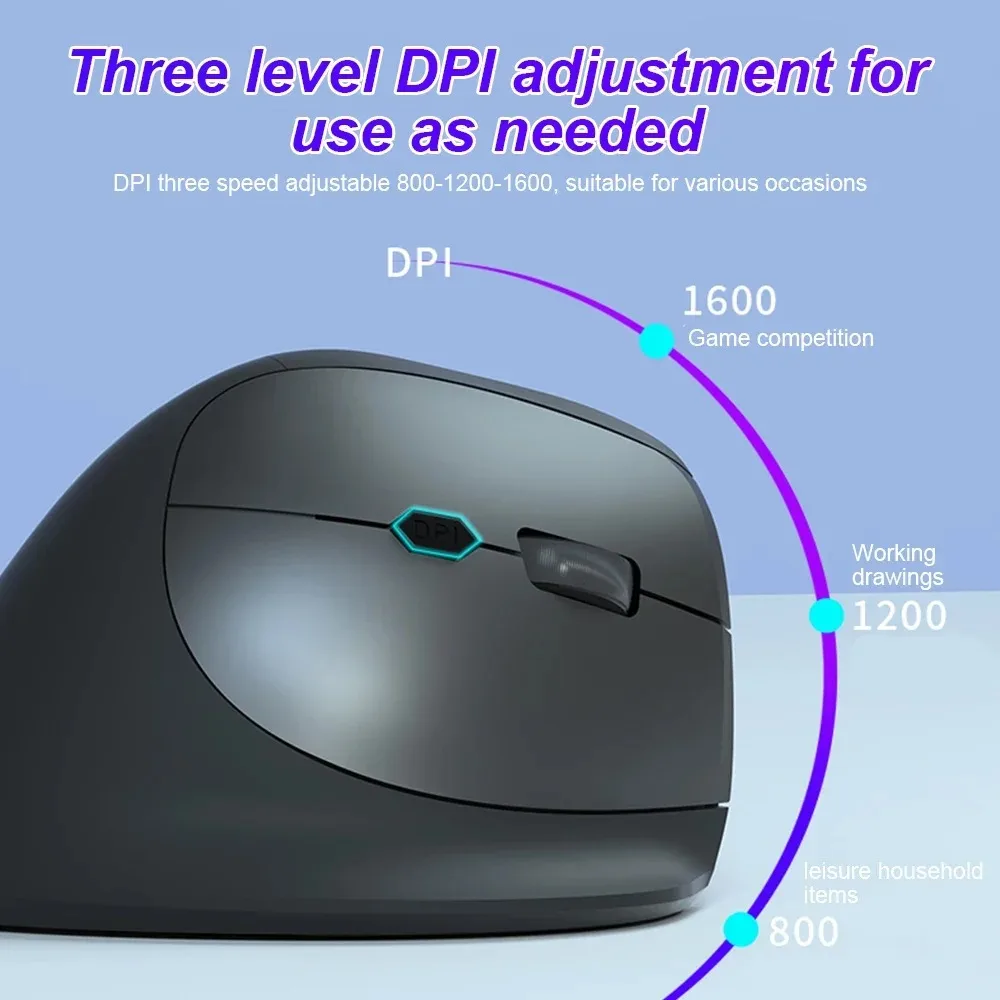 Bluetooth 5.2 Vertical Mouse Tri-Mode Ergonomic 1200 DPI Adjustable Optical Silence Gaming Mouse for Laptop PC Office Dormitory