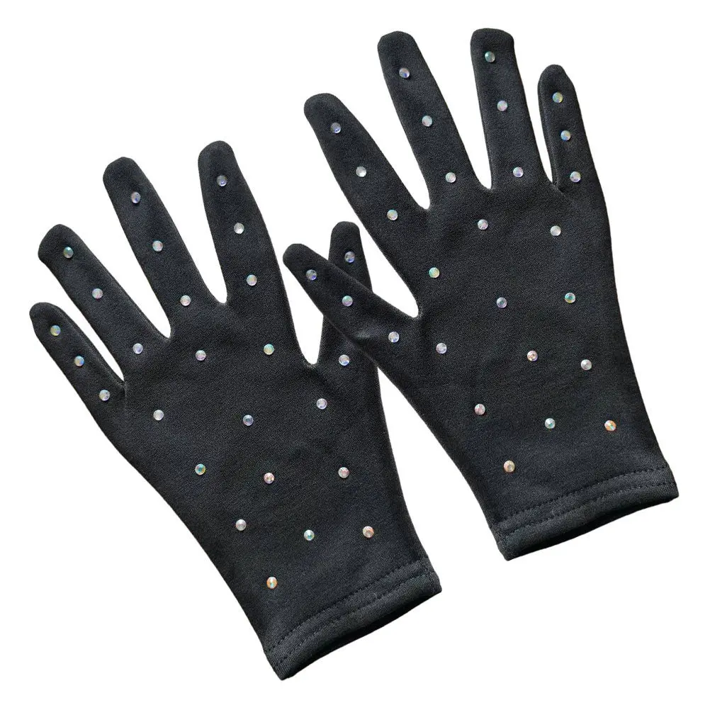 1Pair Figure Skating Competition Glove Sparkling Rhinestone Performance Gloves Ice Shows Opaque Unisex
