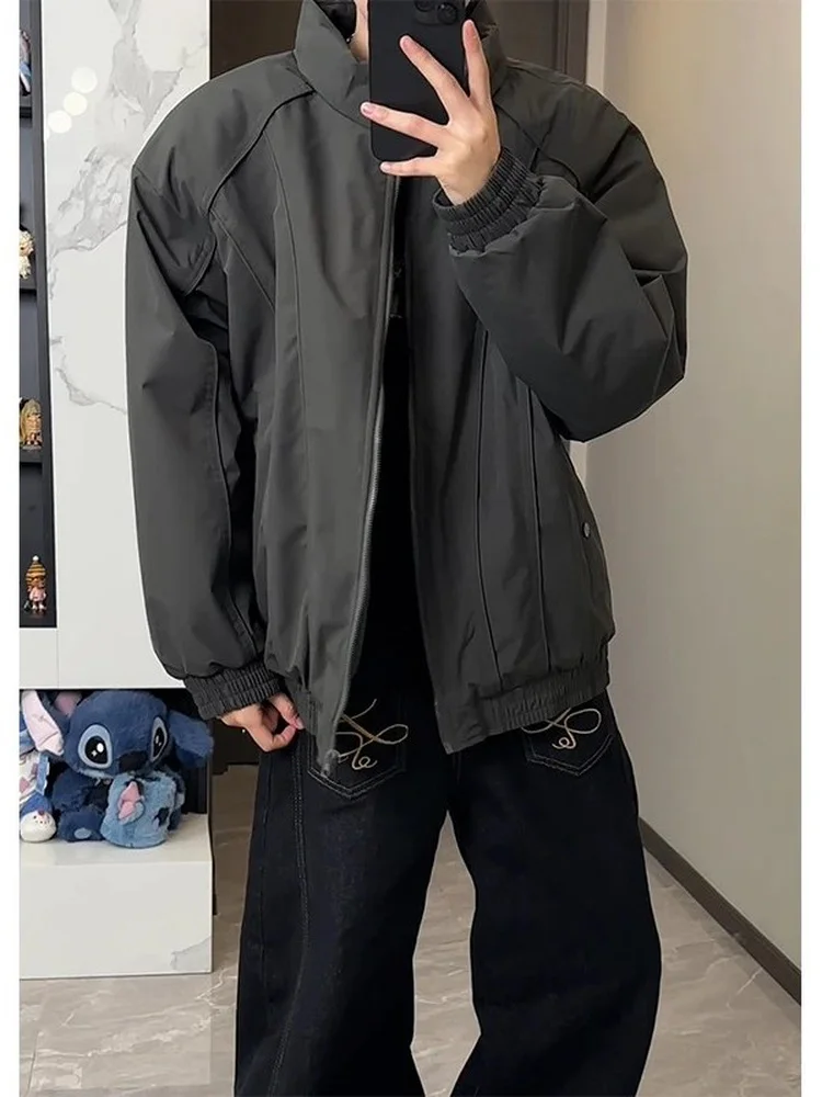 American Style Men's Thickened Cotton Jacket Stand Collar Flight Coat Warm All-Match Outerwear Winter Casual Long Sleeve