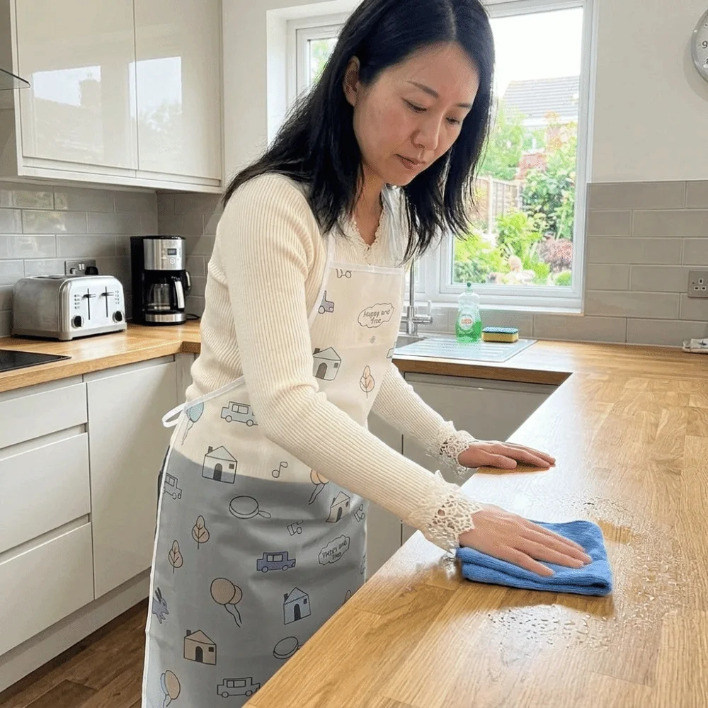 Oil-proof Waterproof Printed Apron Stain-resistant Extended Length Dishwashing Cleaning Apron Adjustable Wear-resistant
