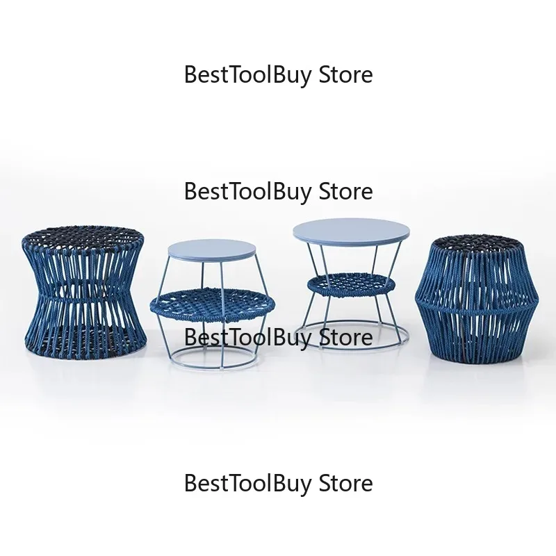 Outdoor rattan coffee table outdoor woven seat circular balcony garden modern art low table small apartment furniture