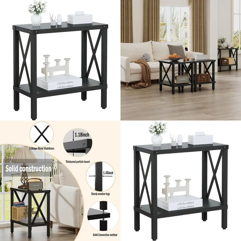 

Compact Living Room Side Table, Spacious Sofa Table, Rustic Storage Nightstand, Sleek Bedroom Bedside Table – Black