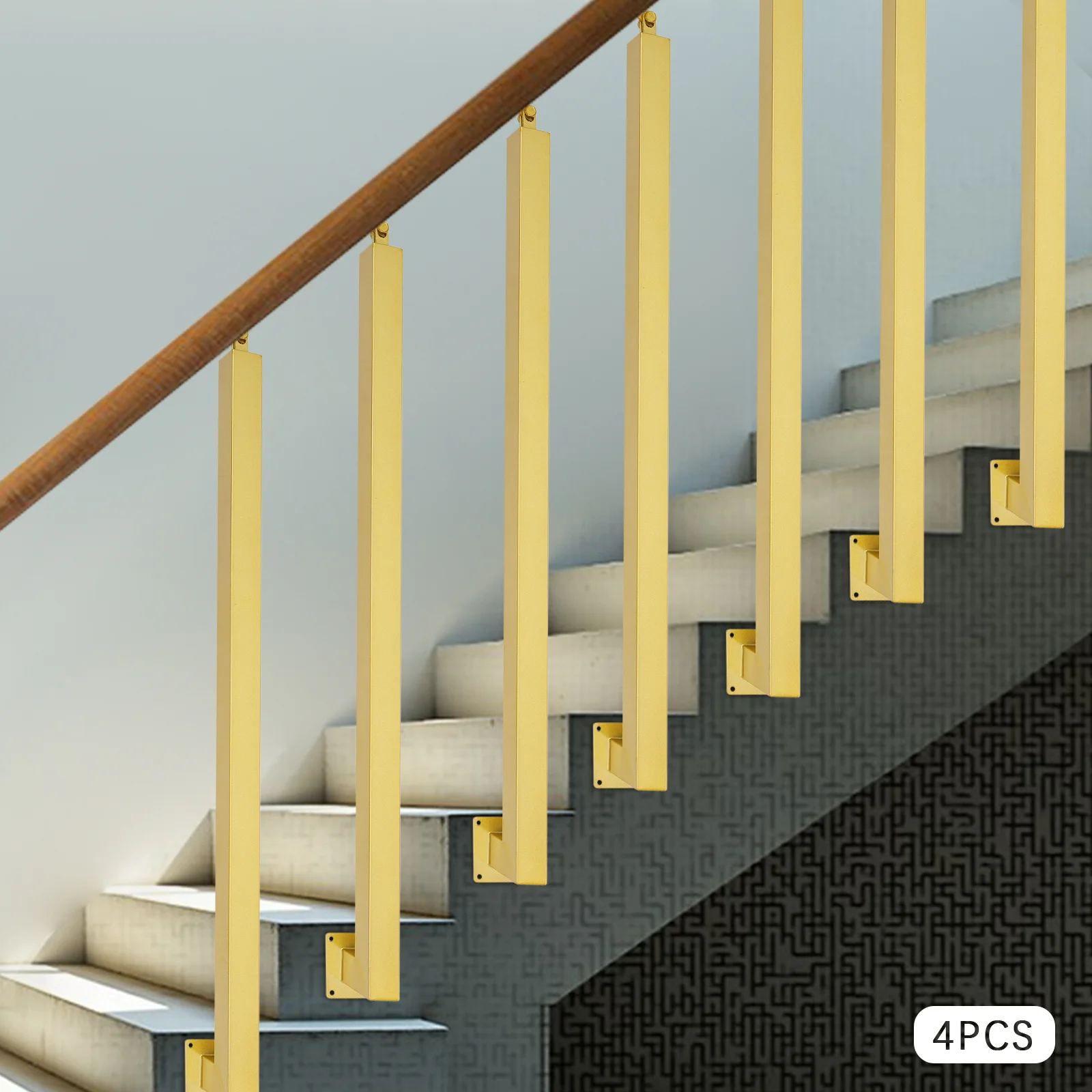 95cm階段手すり側面取り付け4個 - ゴールデンカラー、階段、ヴィラ、玄関、廊下に最適