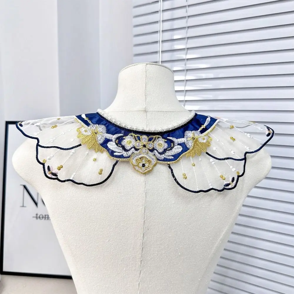 Embroidery Decoration Hanfu Shawl Pearl Butterfly False Floral Yunjian Chinese Round Neck Kids Shirt False Collar