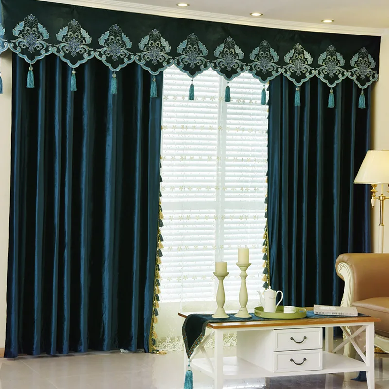 Italian Velvet Curtains for Living Room Bedroom Fabric European Luxury Villa Embroidered Thick Blackout Valance Solid Color