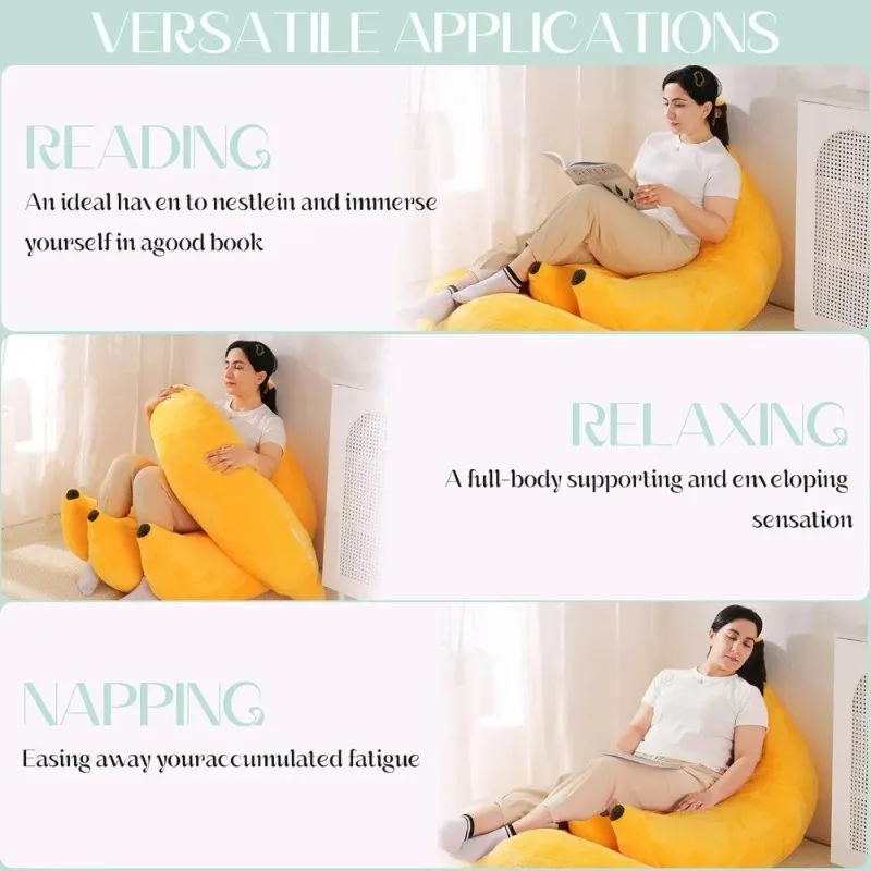 Banana Bean Bag Chair with Ottoman, Floor Sofa Bed with Footrest, Comfy Convertible Lounger for Teens & Adults, Plush Couch view 5