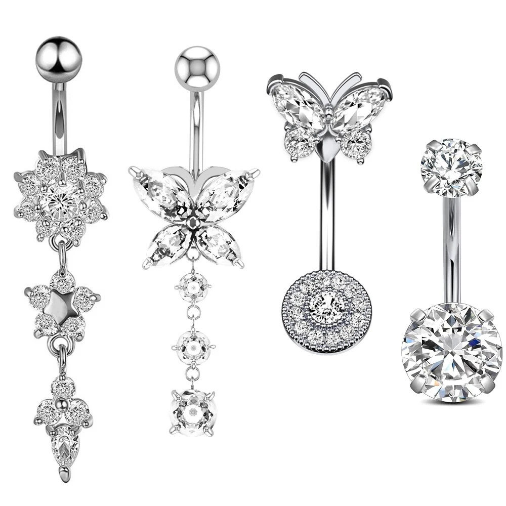 Surgical Steel Crystal Belly Button Piercing Set